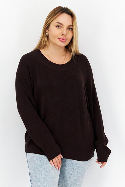 comma Women Crew Neck Long Sleeves Knitted Sweater, Brown