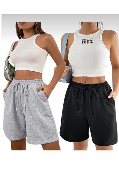 LACKH Black Gray 2 Pcs Comfortable Shorts - Sweat-Wicking