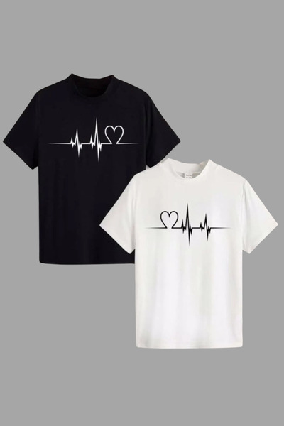 Wish BF Tricou combinat pentru femei și bărbați oversize 2 buc alb-negru cu i...