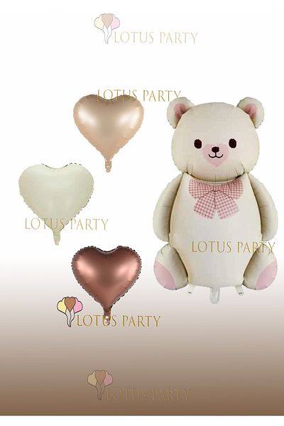 LOTUS PARTY Σετ μπαλόνι Retro Bear Foil - Χρώμα καραμέλας, 3 τεμάχια μπαλόνι με φιόγκο