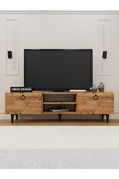 umondesign Agora Tv Ünitesi 150 Cm Üç Kapaklı Raflı Ayaklı Tv Sehpası Çam