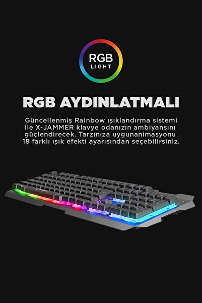 Rampage Kb-r57 X-jammer Gökkuşağı Aydınlatmalı Usb Tam Türkçe Gaming Oyuncu Klavyesi