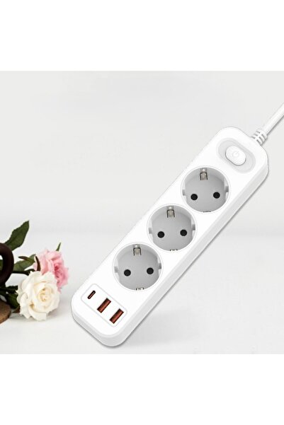 Protonust 3 Lü PRİZ 3X Soket Termal Akım Korumalı Power Tuşlu 2x USB 1x Type-...