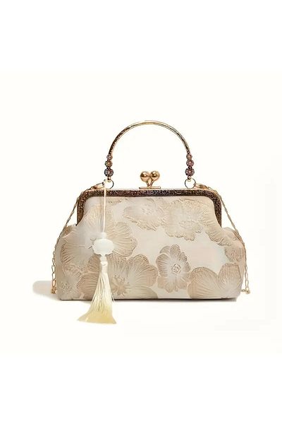 Blue Ocean Geantă de mână elegantă pentru femei, de inspirație vintage, cu accesorii aurii și accente cu ciucuri