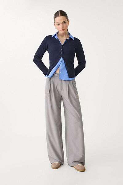 Stradivarius Smart wide-leg trousers with buckle detail