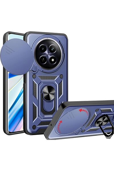 Rivor Realme 12 5G & Realme 12 Plus Kılıf Kamera Sürgülü Standlı Yüzüklü Darb...
