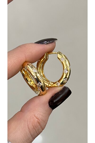 Opia JEWELRY - Gömme Yıldız Detaylı Çelik Halka Küpe