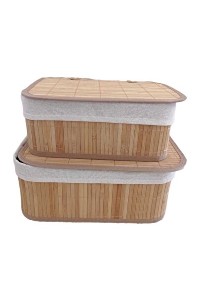 sweenhome 2'li Dikdörtgen Bambu Kapaklı Sepet | Dolap İçi Düzenleyici Sepet |...