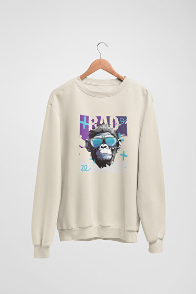 Butik Φούτερ με μακρυμάνικο μονόχρωμο σχέδιο MONKEY Transfer με τύπωμα