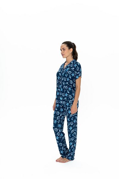 U.S. Polo Assn. Set pijamale pentru femei din viscoză cu licență USPA - bleumarin, cu nasturi în față