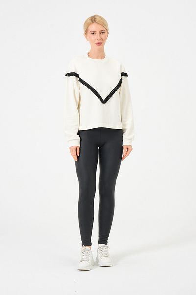 Maon Women's Oversize Soft Textured Tassel Detailed Sweatshirt - Cream