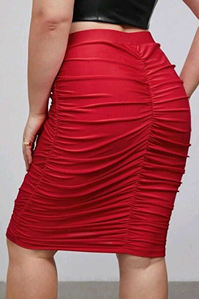 BENİMOLMALI Büzgülü Kalem Etek Diz Boyu Etek Parti Abiye Etek