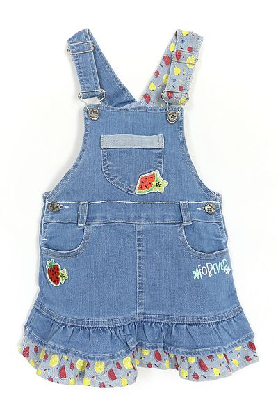 DobaKids Blue Denim Baby Girls & Kids Dress - Ruffle Appliqued