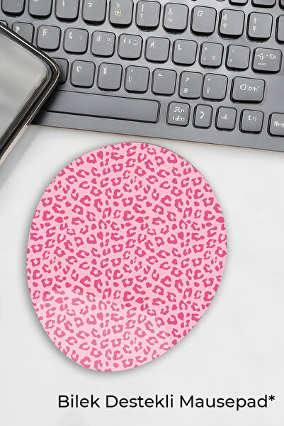 Anime Marketi Pembe Leopar Desen Baskılı Bilek Destekli Mouse Pad Kaymaz Su G...