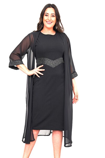 Şirin Butik Γυναικείο σετ βραδινό φόρεμα σιφόν και λεπτομέρειας από σιφόν και λεπτές ρίγες