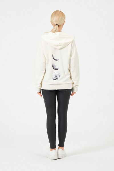 Maon Cream Printed Hooded Zippered Seasonal Oversize Sweatshirt