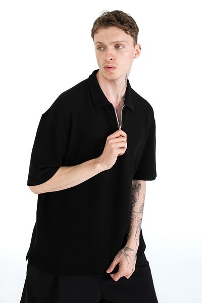 EGHO Ανδρικό μπλουζάκι με φερμουάρ Polo Neck Oversize