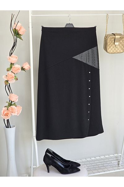 ENDAMIM Plus Size Stretchy Knee-Free Non-Fading Scuba Detail Skirt