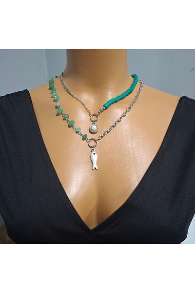 Bujiteri Natural Stone Fimo Beaded Plated Necklace