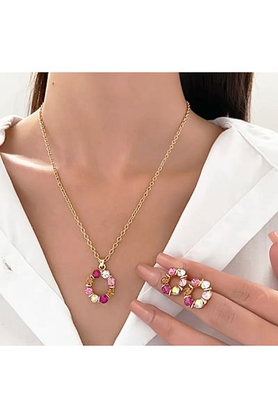 Store Stylish Stone Flower Model Necklace Earrings Set