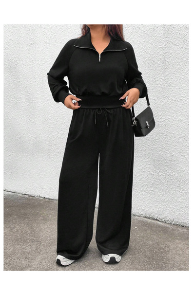 CAONNES Pantaloni de sport negri de mărime mare, cu țesătură elastică și conf...