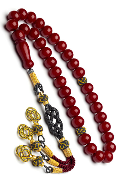 OTTOTESBİH Sertifikalı Gümüş Püskül 10x11.5mm Küre Kesim Vişne Sıkma Kehribar Tespih