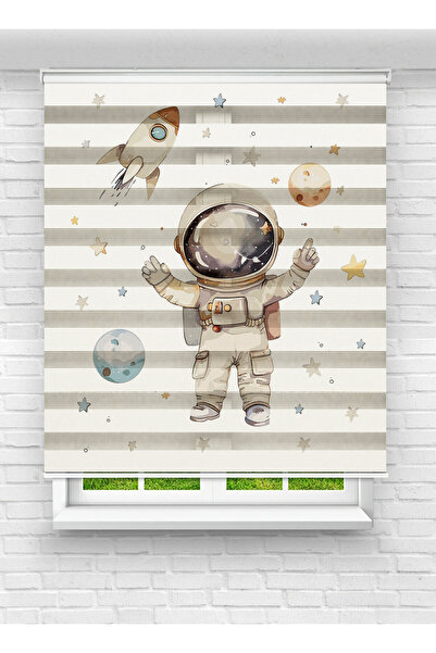 Mas Erkek Çocuk Odası Uzay ve Astronot Desenli Dijital Baskılı Zebra - Stor Perde