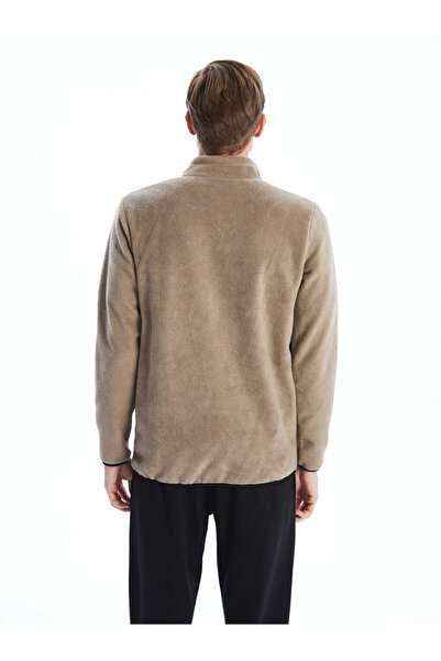 LC Waikiki Beige Mock Neck Long Sleeve Fleece Men's Zippered Sweatshirt