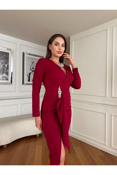 1Moda1Tarz Γυναικείο εισαγόμενο υφασμάτινο αξεσουάρ Λεπτομερές φόρεμα ειδικής σχεδίασης με σχισμή