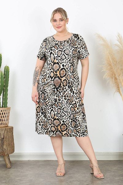 Mooi XXL Rochie midi de damă, bej, cu model șarpe