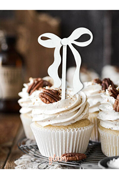 GLAM DEKORASYON Beyaz Kurdele Fiyonk 6lı Yeniden Kullanılır Cupcake Kek Tatlı...