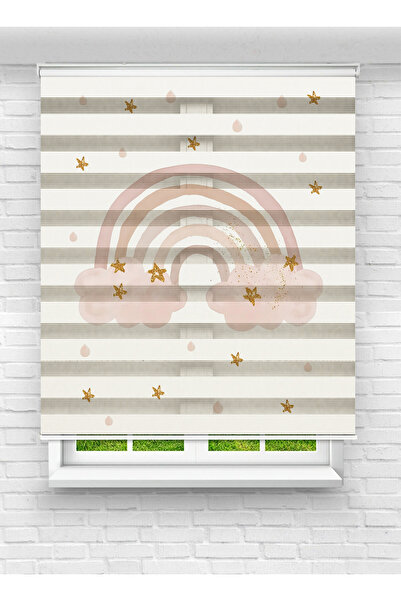 Mas Kız Çocuk Odası Gökkuşağı ve Yıldızlı Desenli Dijital Baskılı Zebra - Stor Perde