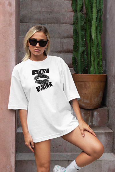 cc collection Tricou supradimensionat pentru femei cu imprimeu Stay Wild