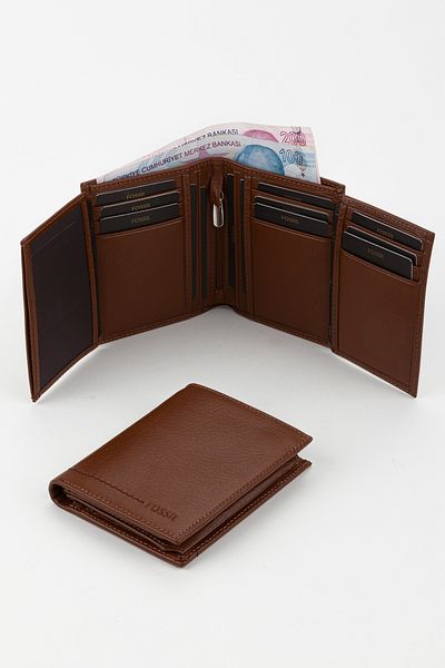 Fossil Boxed Genuine Leather Vertical Stitching Black Hand Portfolio Card Holder Wallet