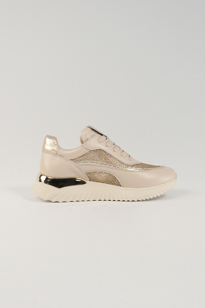 Velune Eleonora Bej Yaldız Fileli Deri Kadın Sneakers, Hakiki Deri, Günlük Ay...