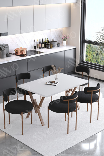 AVVİO Teddy Sandalye 80x140 Yemek Masası Mutfak Masası 6 Kişilik Masa Sandaly...