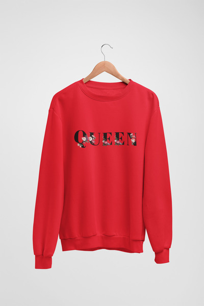 Butik Long Sleeve Floral Queen Transfer Printed Crew Neck Sweatshirt