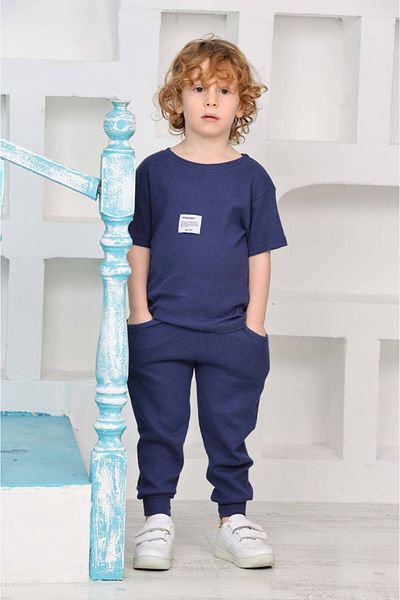 MİLANO KİDS Boy New ̇ Season Waffle Fabric Bottom Top Tracksuit Set