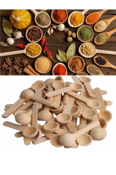 elfnur 6 Pieces Bamboo Scale Spoons Mini Size Spice Food Spoons 7 cm Set of 6 Spoons