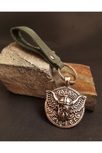 AB Takı حلقة مفاتيح من الجلد، حلقة مفاتيح من الجلد الحقيقي باللون الأخضر الكاكي مع مجسمات أودينس