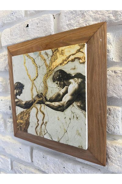 woodhomeworks Панел за картина с масивна рамка от естествен камък и мрамор 26x26 см