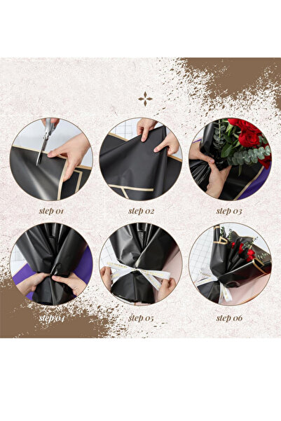 OLİ Art Çiçek Kağıdı 12 Adet 3 Renk Pembe-Siyah-Beyaz Yapay Çiçek Kuru Çiçek Canlı Çiçek Buket Kağıdı