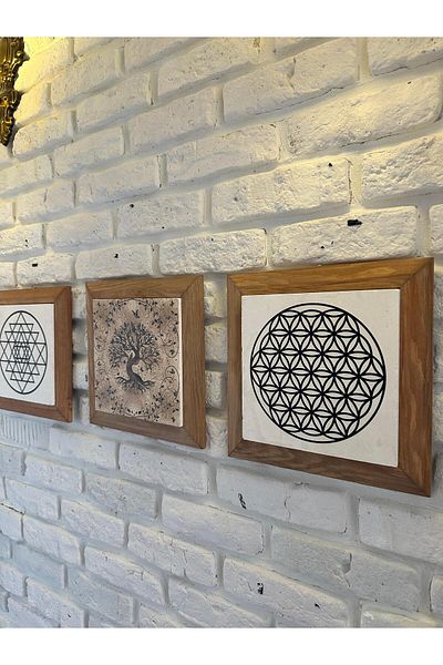 woodhomeworks Комплект от 3 панела за картина с рамка от масивно дърво, 26X26