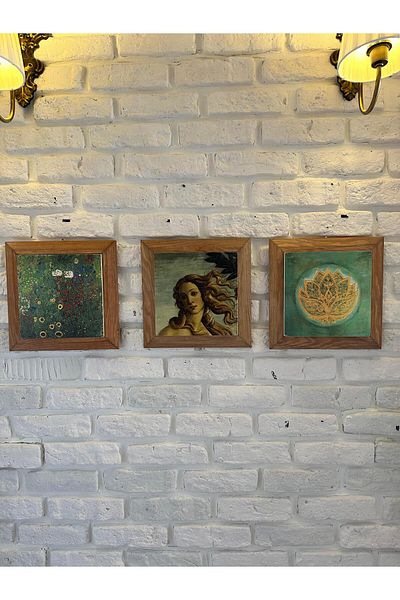 woodhomeworks Комплект от 3 панела за картина с рамка от масивно дърво, 26X26