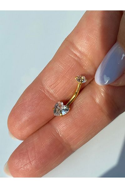 kurukafagift Navel Piercing Steel Zircon Stone Heart Model