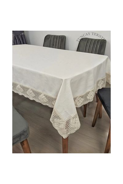 TUNCAY TEKSTİL Lacy Linen Tablecloth Modern Plain Cotton Basement Linen Square Rectangular Round