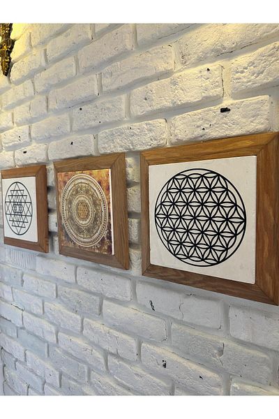 woodhomeworks Комплект от 3 панела за картина с рамка от масивно дърво, 26X26