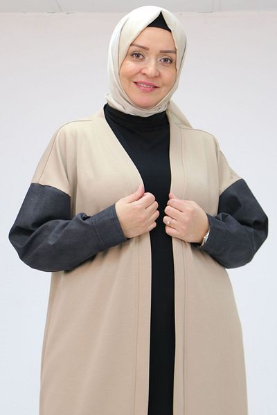 Eslina 43095 Μπουφάν Mink Osyho Plus Size - Τζιν γαρνιρισμένο
