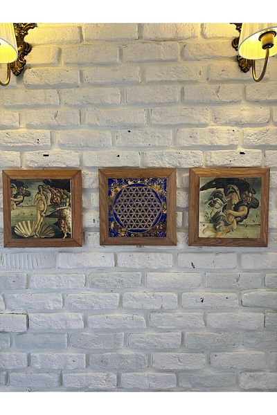 woodhomeworks Комплект от 3 панела за картина с рамка от масивно дърво, 26X26