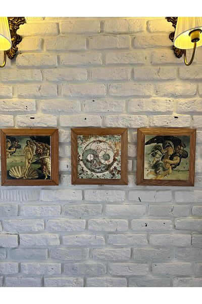 woodhomeworks Комплект от 3 панела за картина с рамка от масивно дърво, 26X26